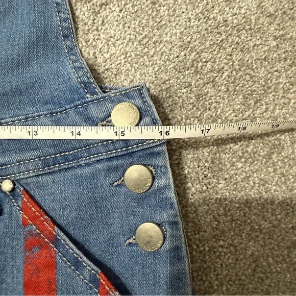 Tinseltown Denim Short Overalls with American Flag Stars & Stripes size small - Picture 4 of 7